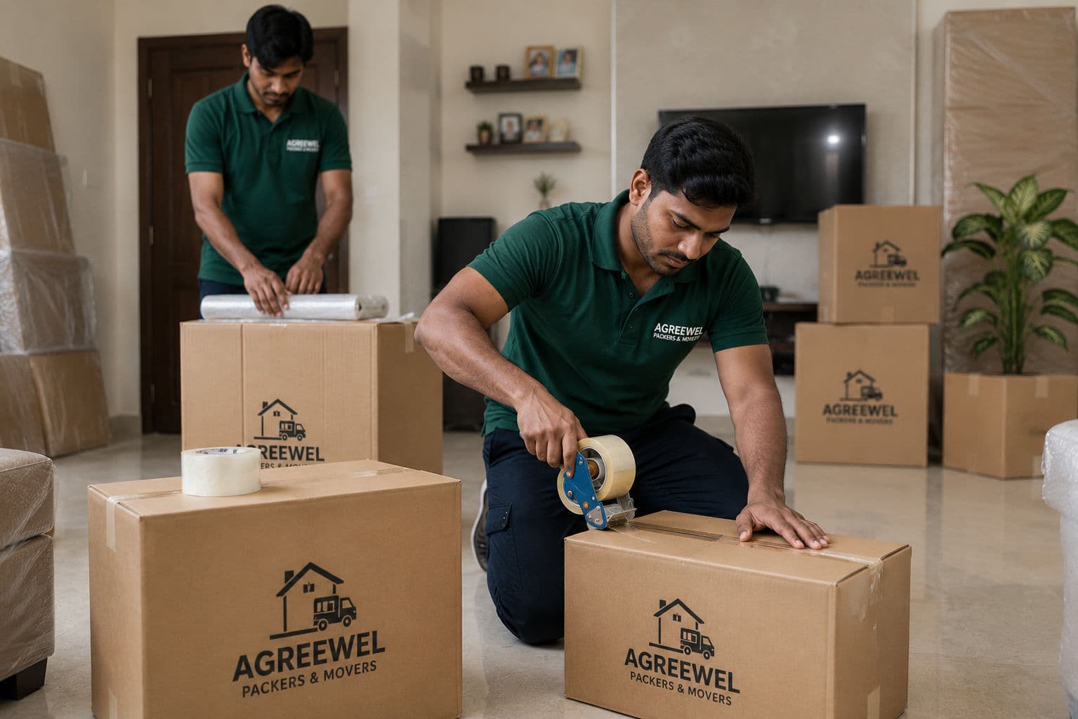 Agreewel crew packing a home